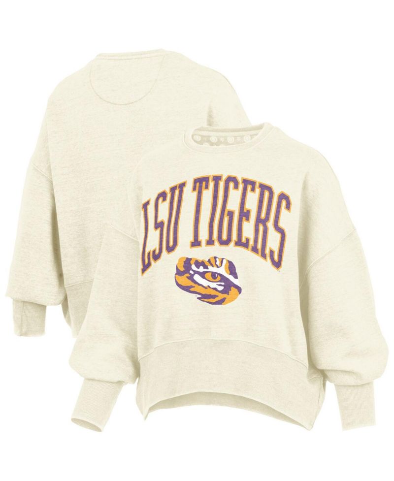 Women's Natural LSU Tigers Oversized Waist-Length Crewneck Sweatshirt