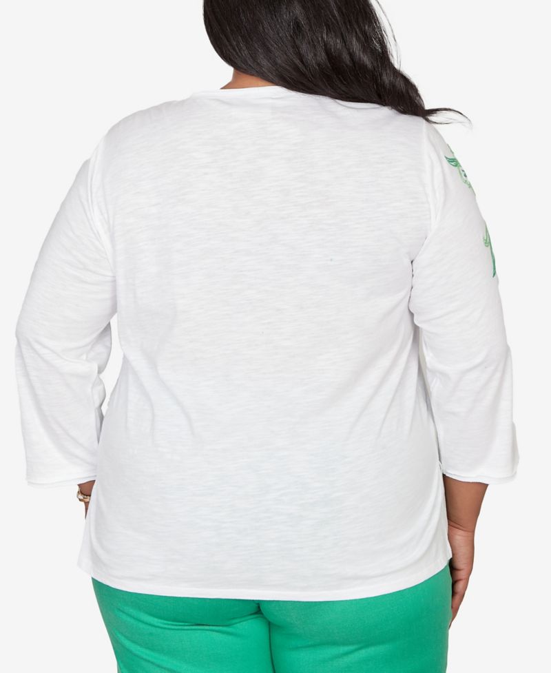 Plus Size Resort Living Tropical Flower Embroidered Top