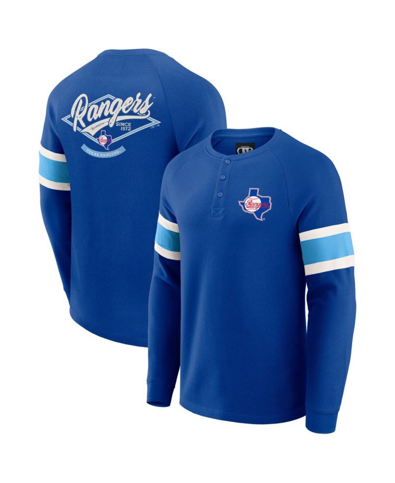 Darius Rucker Collection By Men's Royal Texas Rangers Waffle-Knit Raglan Long Sleeve Henley T-Shirt