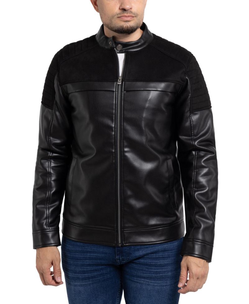 XRAY Men's Shiny PU Jacket With Faux Suede Detailing And Faux Shearling Lining