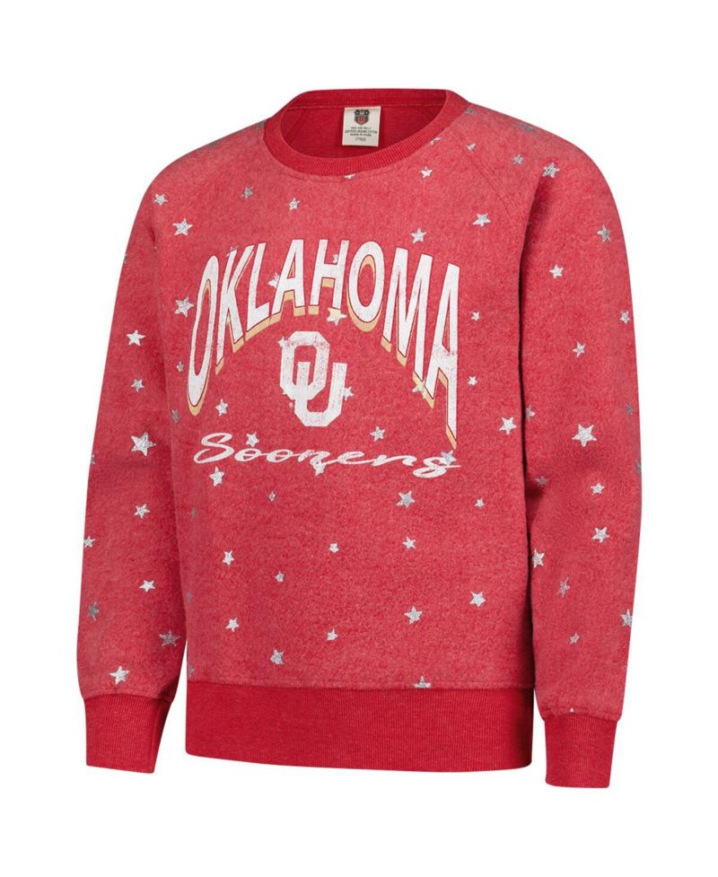 Big Girls Crimson Oklahoma Sooners Shimmer Star Reverse Sweatshirt