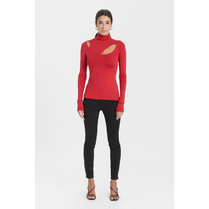 Women's Dahlia Edgy Neckline Long-Sleeve Cutout Fitted Jersey Top