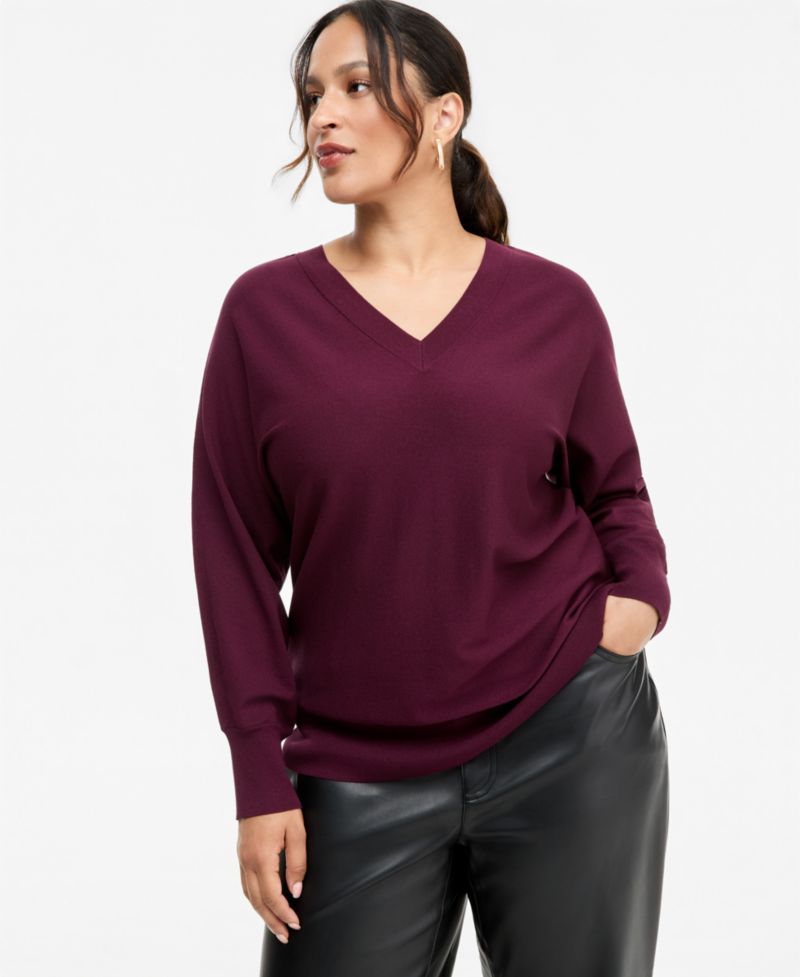 Plus Size Double V V-Neck Dolman Sweater