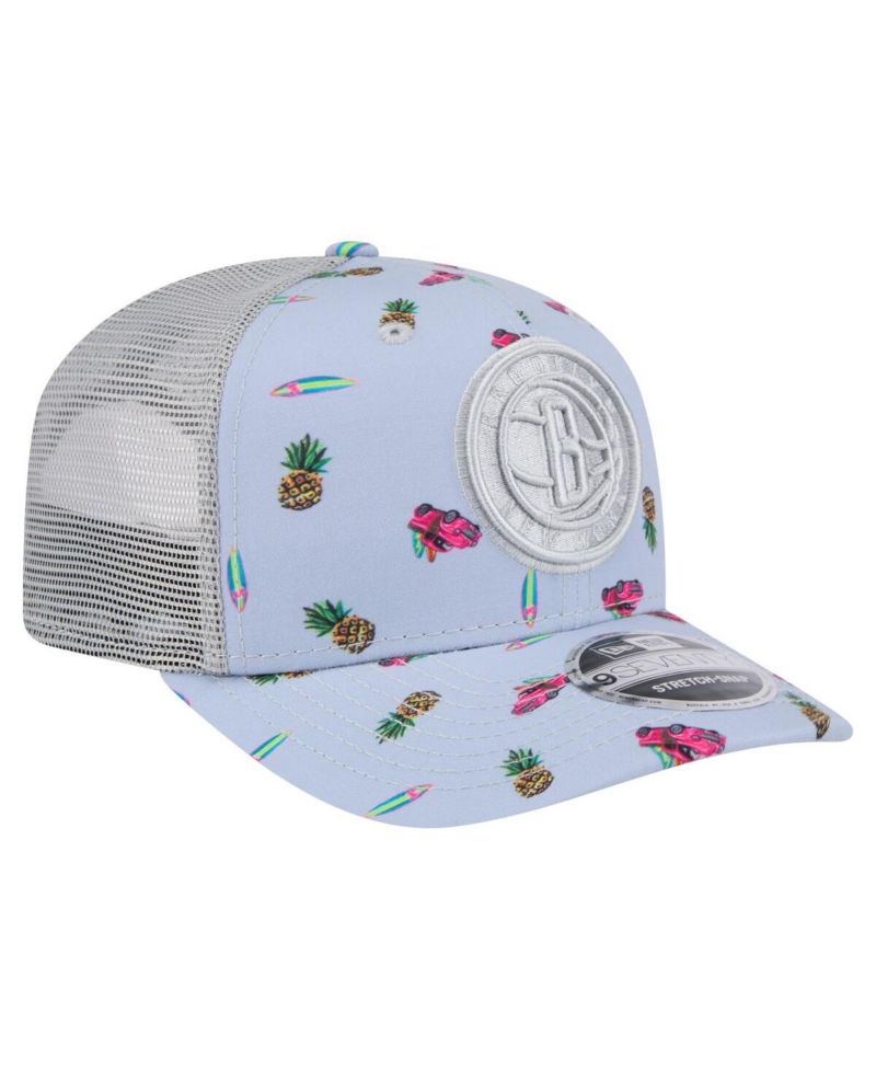 Men's Light Blue/Gray Brooklyn Nets Adventure Aloha Pattern 9SEVENTY Stretch-Snap Hat