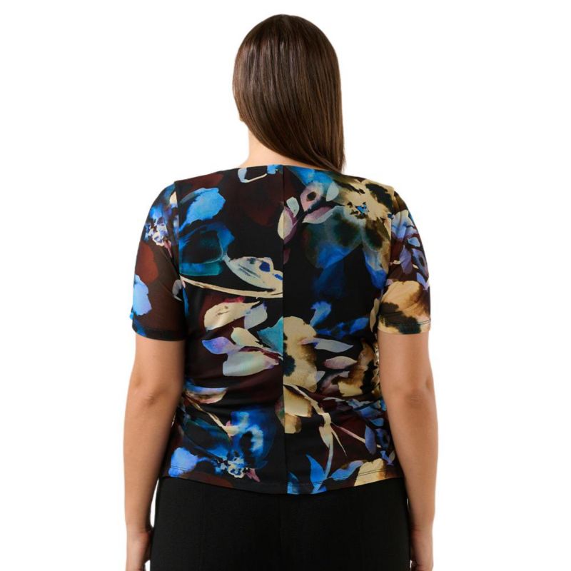 Plus Size Cleo Floral Mesh Ruched Short Sleeve Top