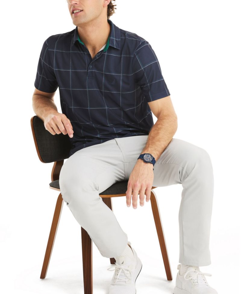 Men's Short Sleeve Windowpane Golf Polo Shirt