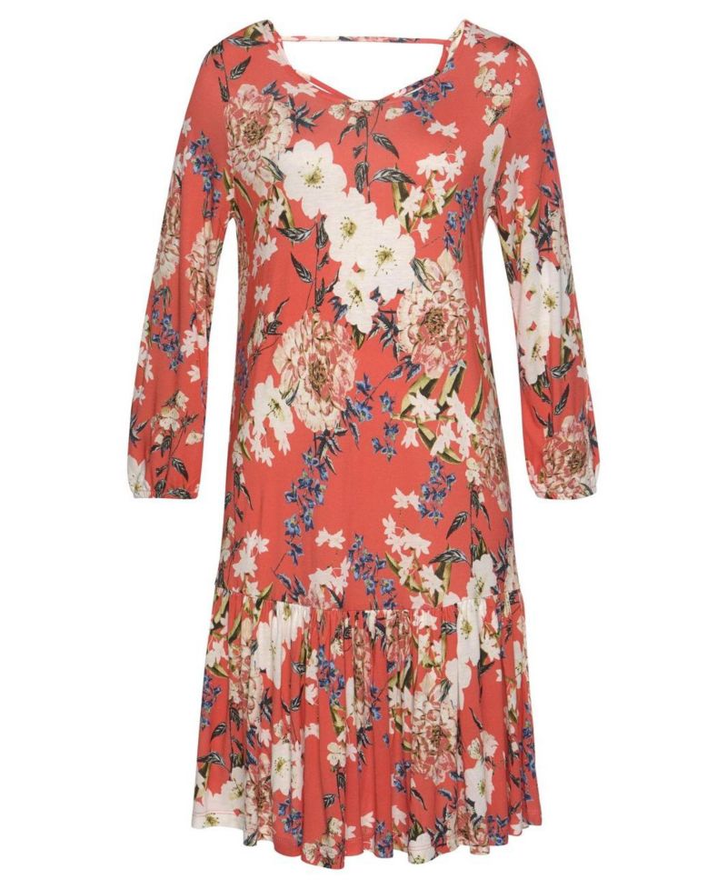 Women's Viscose Floral Print Drop Waist Ruffle-Trim Short Dress