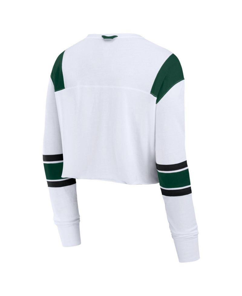 Women's White Michigan State Spartans Training Camp Cropped Long Sleeve V-Neck Fashion Top