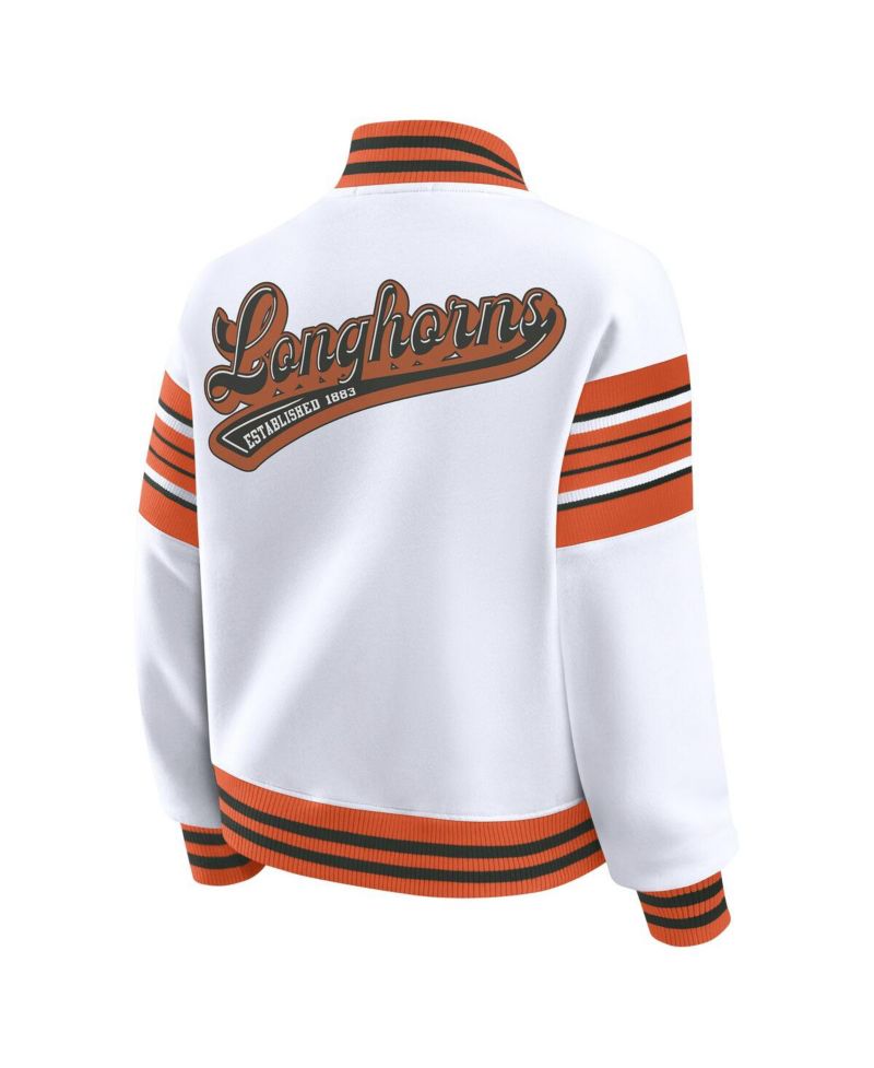 Women's White/Texas Orange Texas Longhorns Satin Stitch Full-Snap Fleece Sweatshirt Jacket