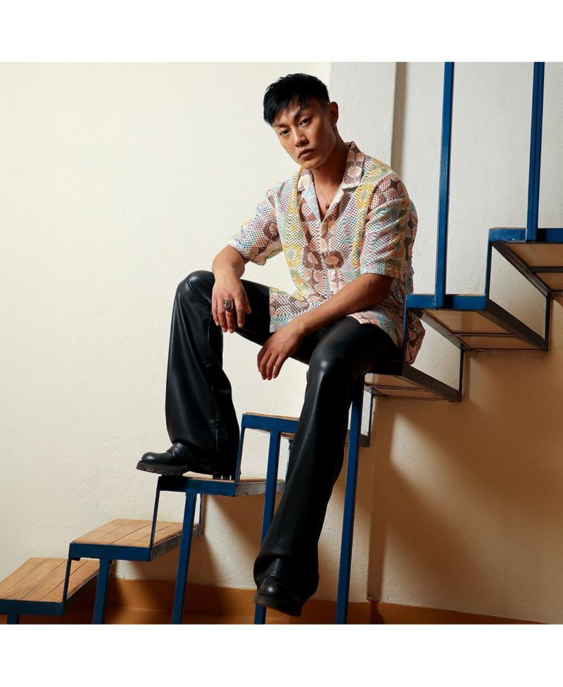 Men's Lemon Yellow & Chocolate Brown Geometric Block Oversized Shirt