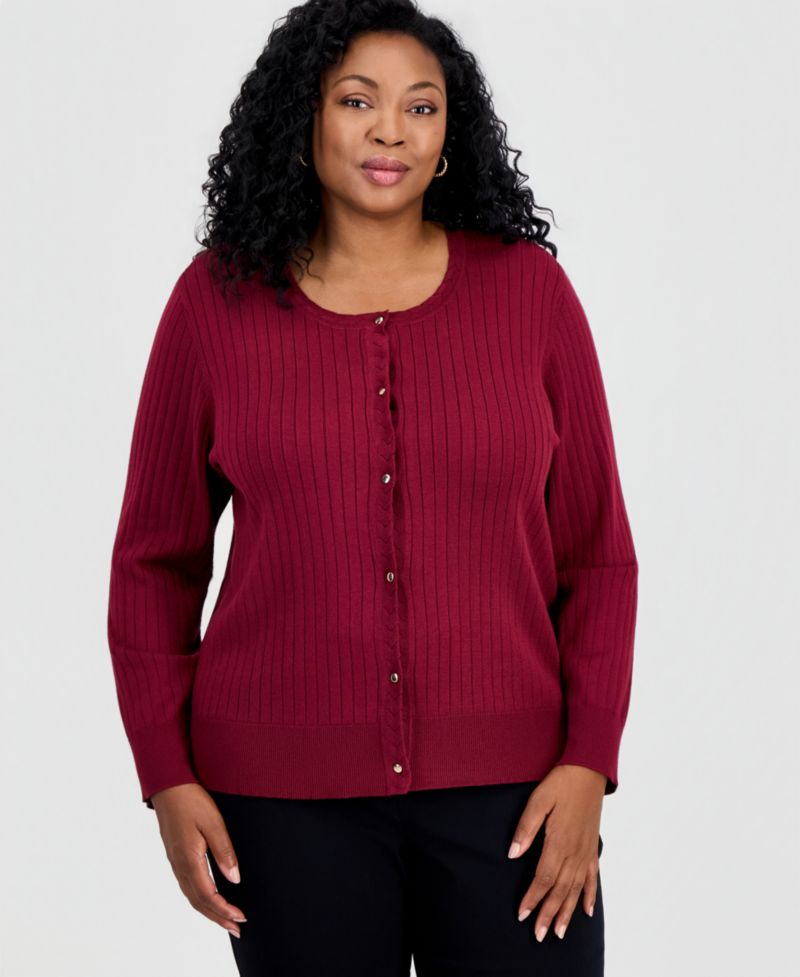 Petite Ribbed Button-Down Cardigan Sweater