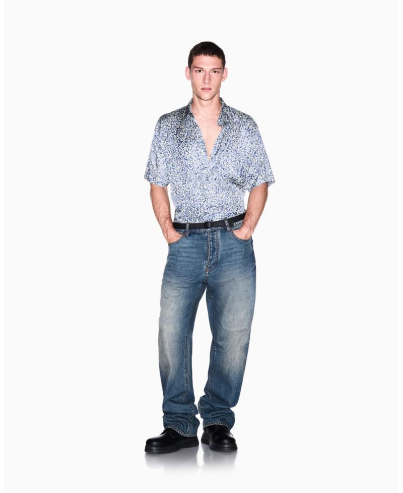 Men's Short Sleeve All-Over Logo Woven Button-Down Shirt