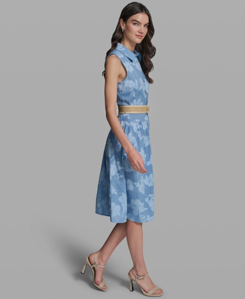 Women's Sleeveless Collared Burnout Dress