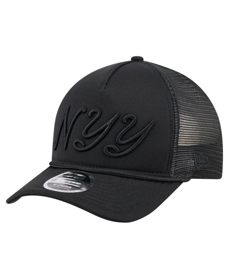 Men's Black New York Yankees City Initial 9FORTY A-Frame M-Crown Adjustable Trucker Hat