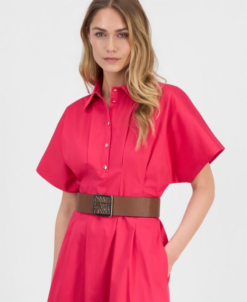 Women's Sateen Belted Shirt-Dress