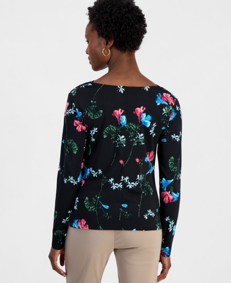 Petite Floral-Print Cowl Neck Top