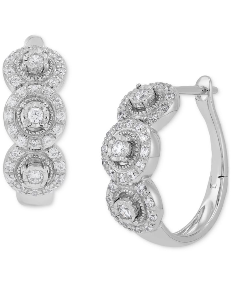 Lab Grown Diamond Triple Halo Hoop Earrings (1/2 ct. t.w.) in Sterling Silver