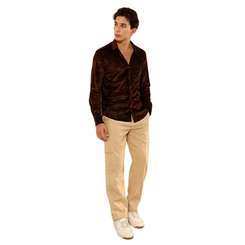 Men's Chocolate Brown Solid Velvet Shirt