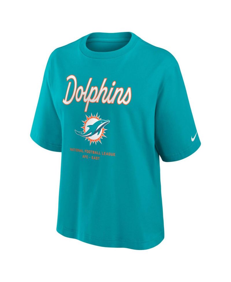 Women's Aqua Miami Dolphins Essential Script Relaxed Boxy T-Shirt