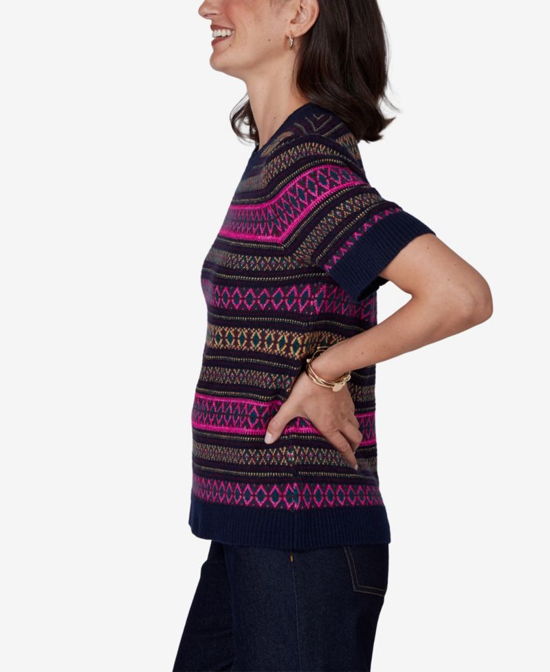 Petite Fair Isle Short-Sleeve Scoop Neck Sweater