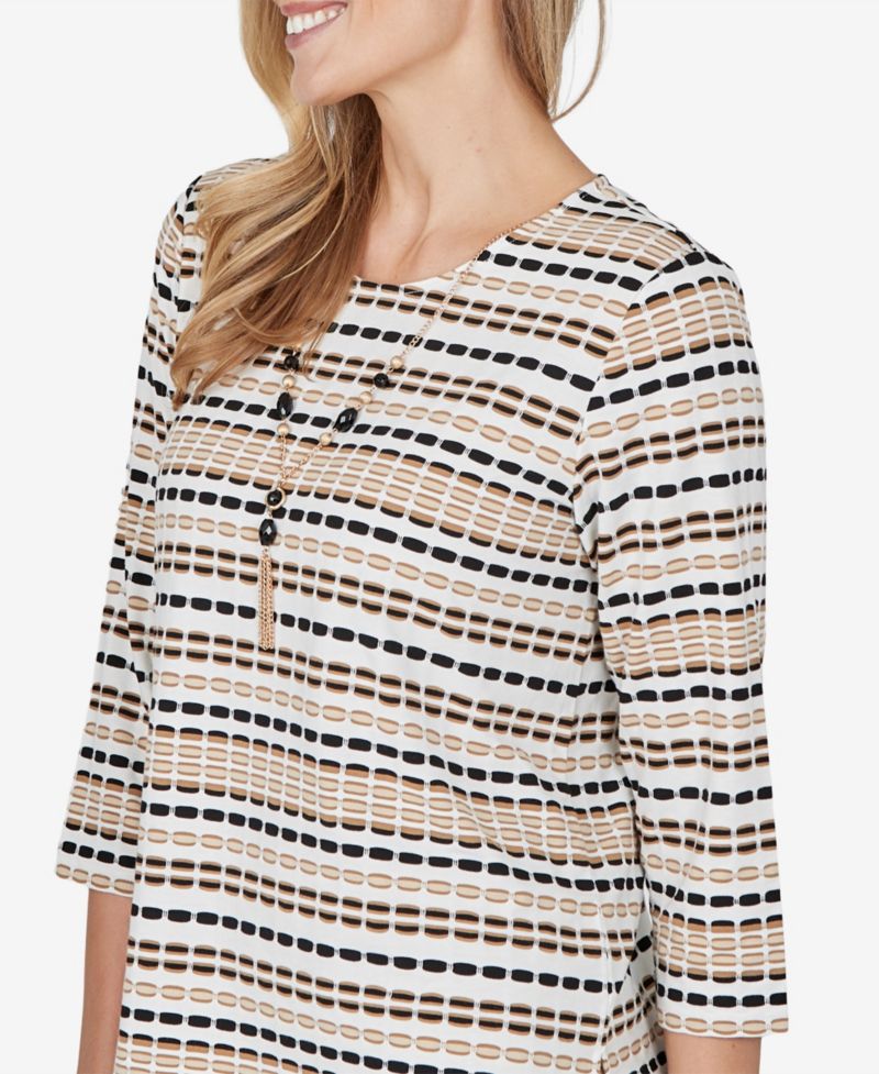 Petite 3/4-Sleeve Crewneck Stripe Blouse