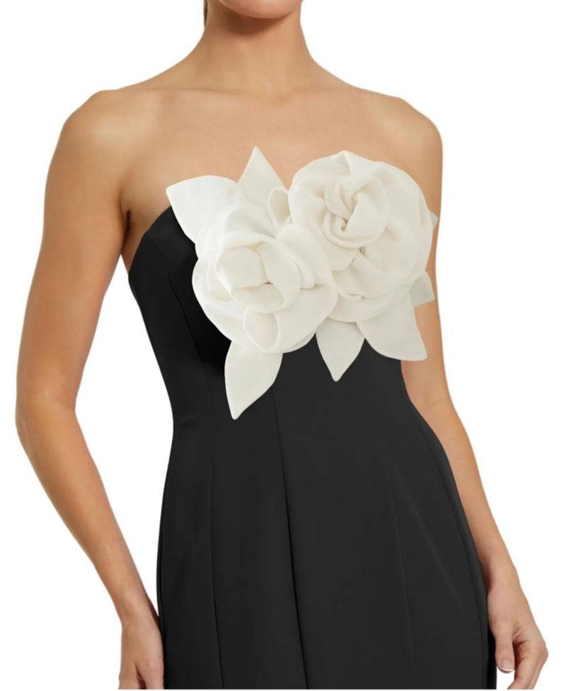 Women's Crepe Strapless Mermaid Gown With 3D Flowers