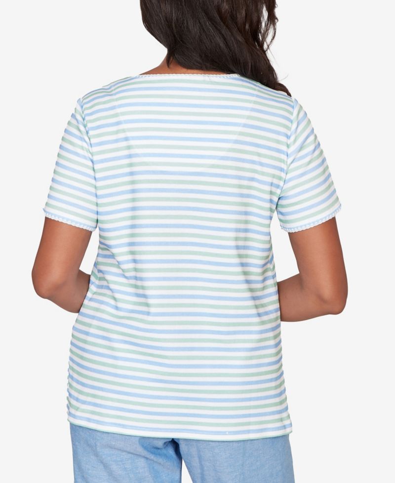Petite Caribbean Blues Highlight Flower Striped T-Shirt
