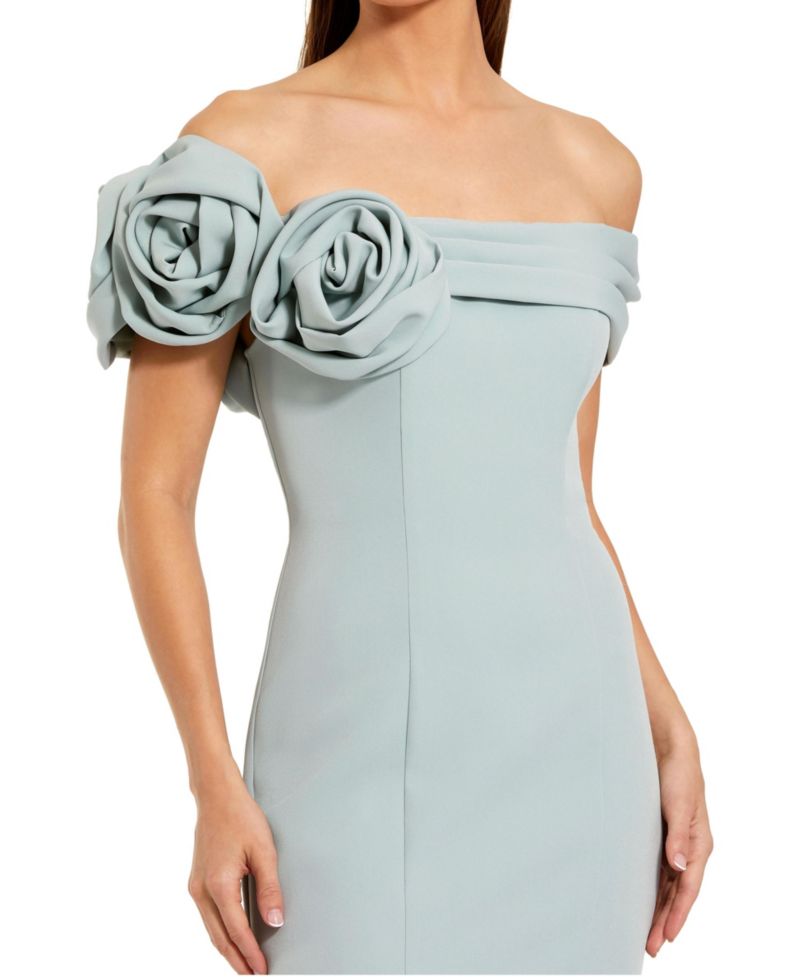 Women's 3D Floral Crepe Off The Shoulder Gown.