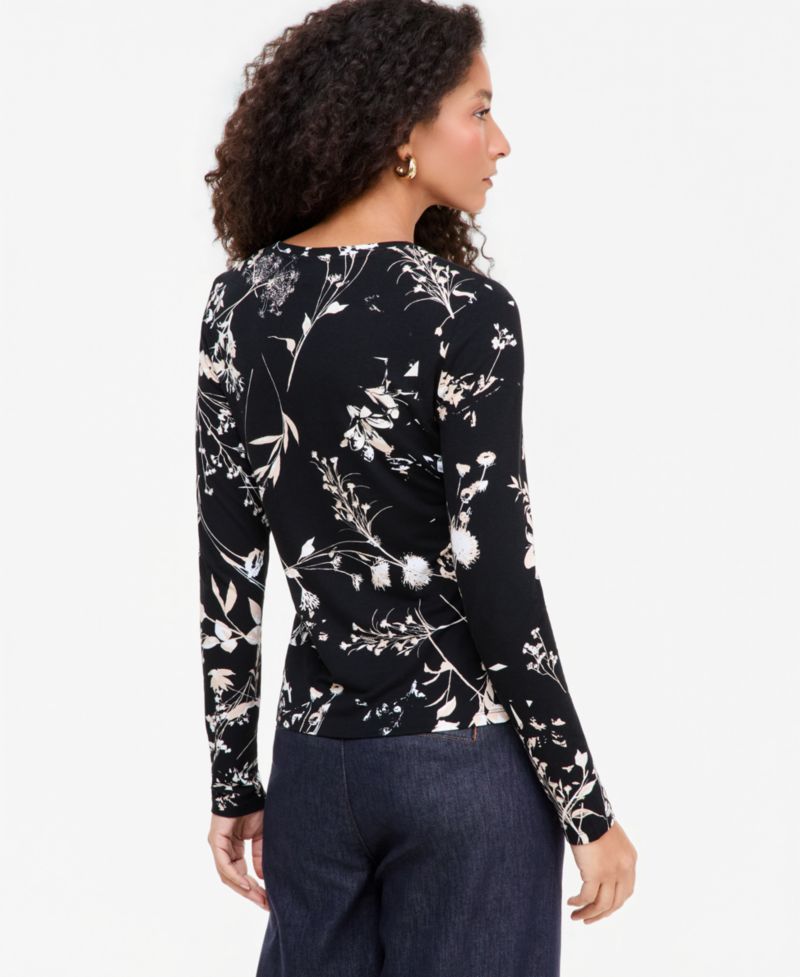 Women's Floral-Print Long-Sleeve Crewneck Top