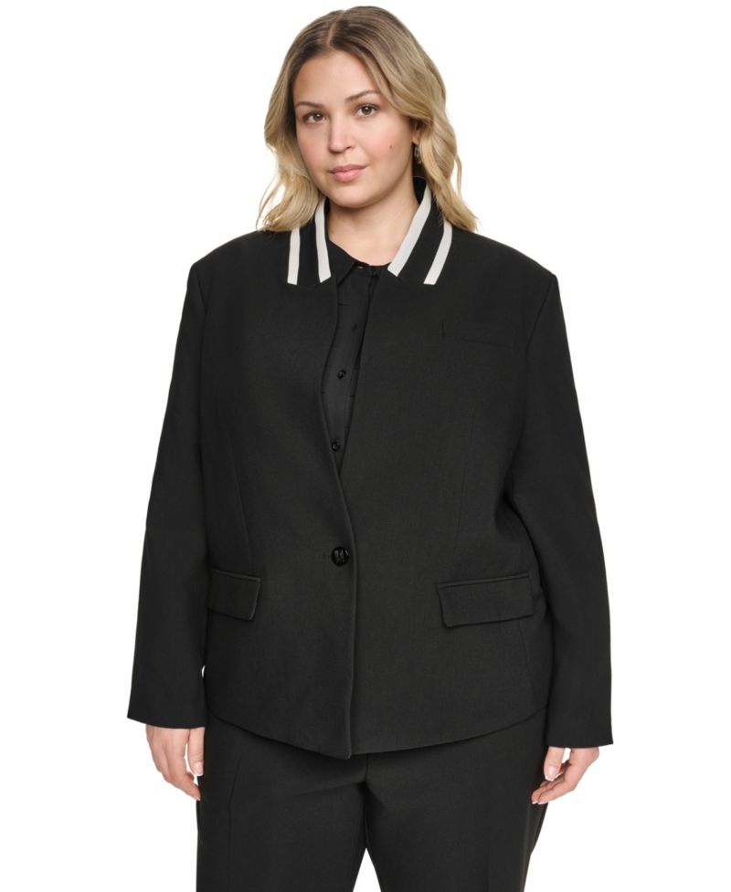 Plus Size One-Button Reverse Lapel Banded Blazer