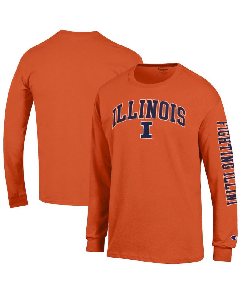Men's Orange Illinois Fighting Illini Arch Over Logo 2-Hit Long Sleeve T-Shirt