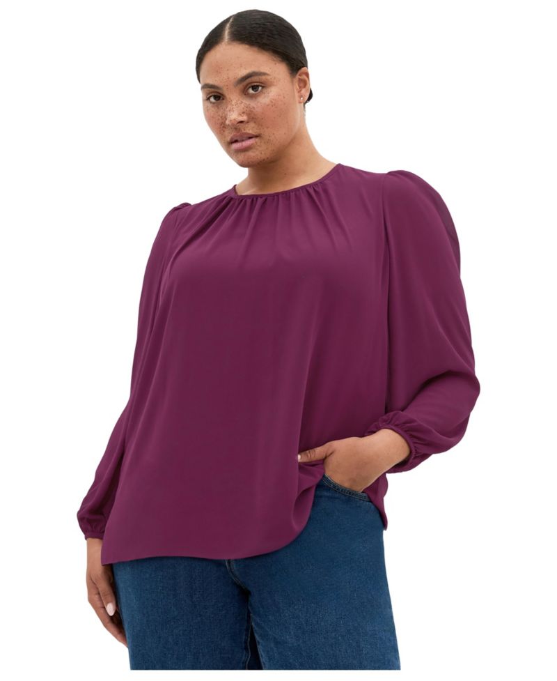 Plus Size Kelly Sheer-Sleeve Crewneck Blouse