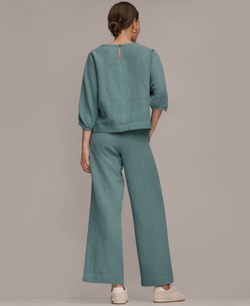 Women's Cotton Gauze Mid-Rise Straight Leg Pants