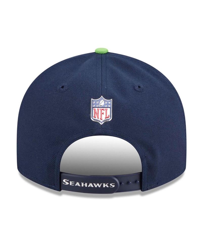 Men's College Navy/Neon Green Seattle Seahawks 2026 NFL Draft On Stage Pre-Curved 9FIFTY Snapback Hat