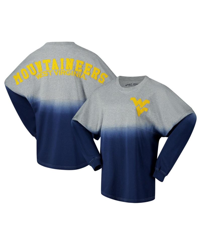 Men's and Women's Navy/Gray West Virginia Mountaineers Ombre Long Sleeve T-Shirt