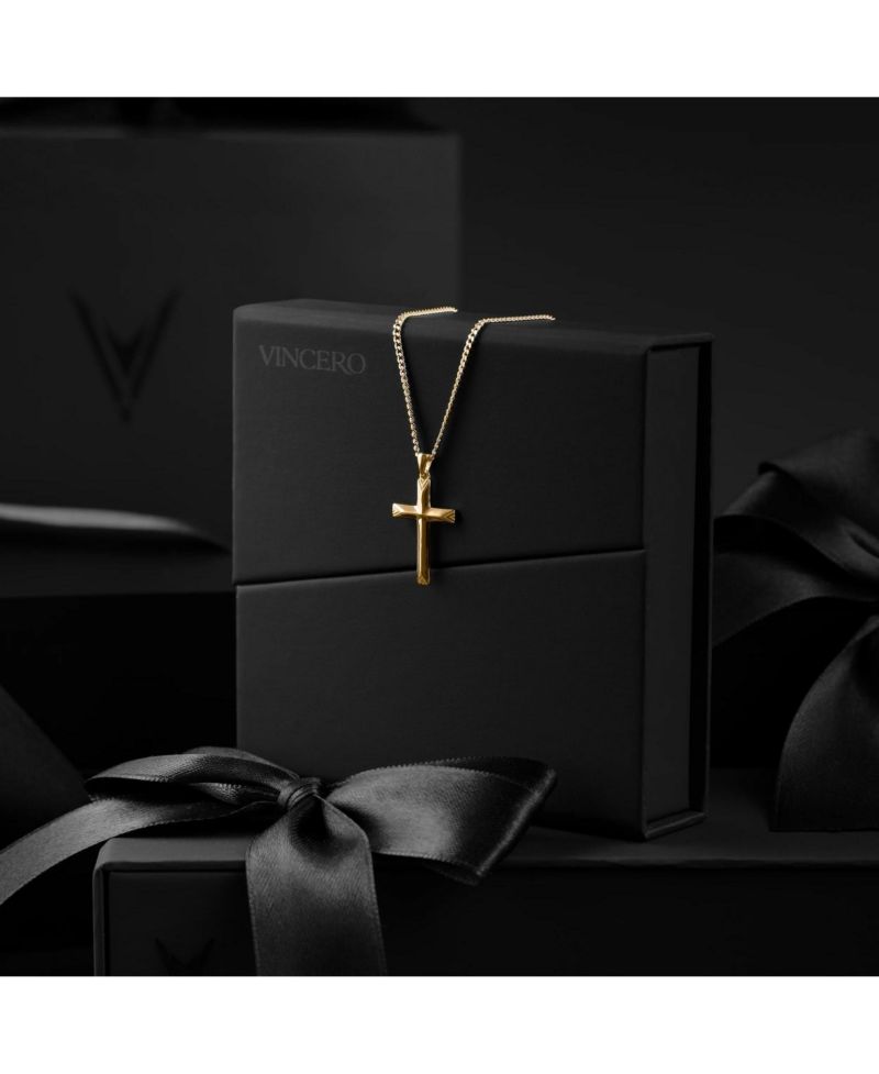 Men's Gold Cross Pendant Necklace with 21" Curb Chain