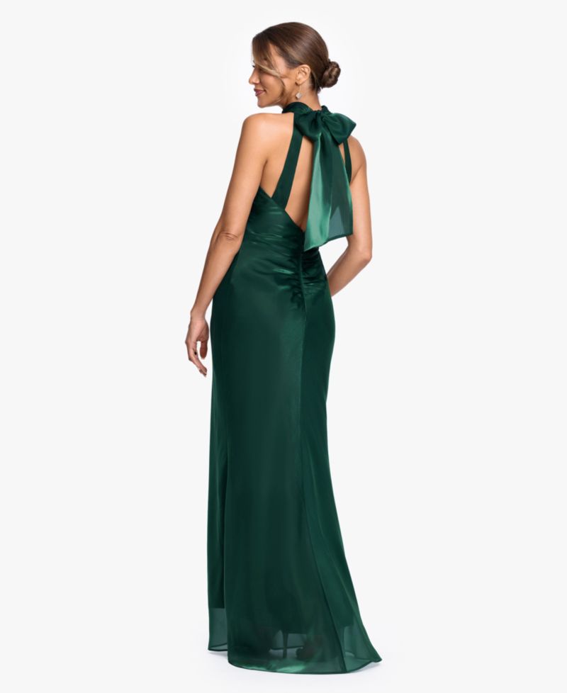 Women's Halter Neck Metallic Organza Ball Gown