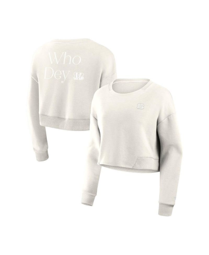 Women's Cream Cincinnati Bengals Studio Tri-Blend Cropped Pullover Sweatshirt