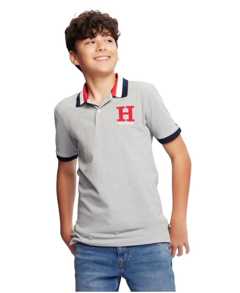 Toddler and Little Boys Striped Collar Embroidered Matt Polo