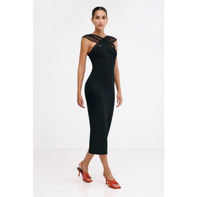 Women's Waldorf Gathered Mesh-Cutout Sleeveless Back-Slit Evening Dress