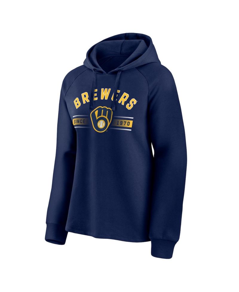 Women's Navy Milwaukee Brewers Perfect Play Raglan Pullover Hoodie