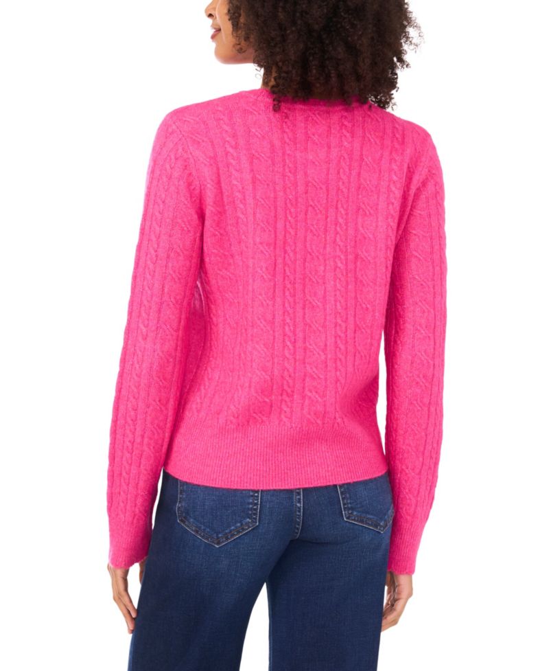Women's Cable Long-Sleeve Crewneck with Scallop Edge Sweater