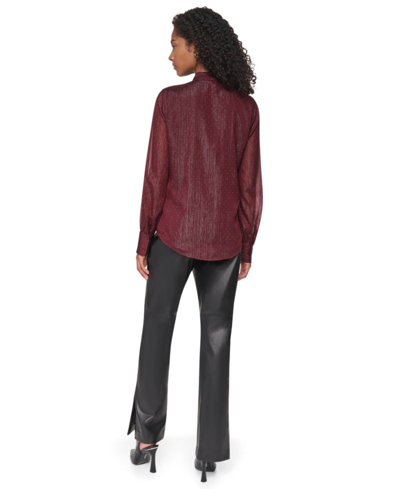 Petite Long-Sleeve Tie-Neck Button-Up Blouse