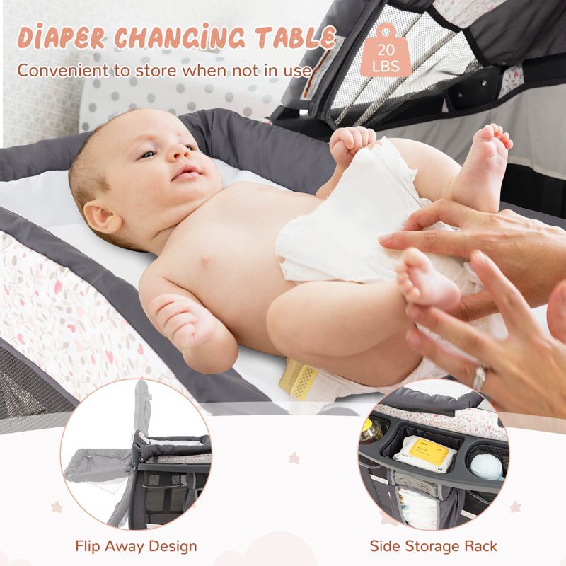 Pack Play Baby Diaper Changing Table 4 in 1 Foldable with Mattress