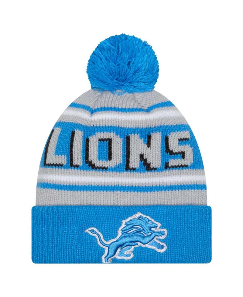 Big Boys and Girls Blue Detroit Lions Main Cuffed Knit with Pom Hat