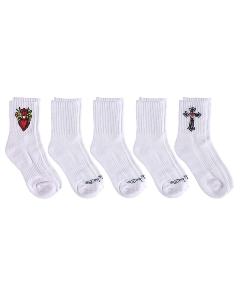 Women's Heart Print Half Cushion Arch Support Crew Socks, 5-Pack