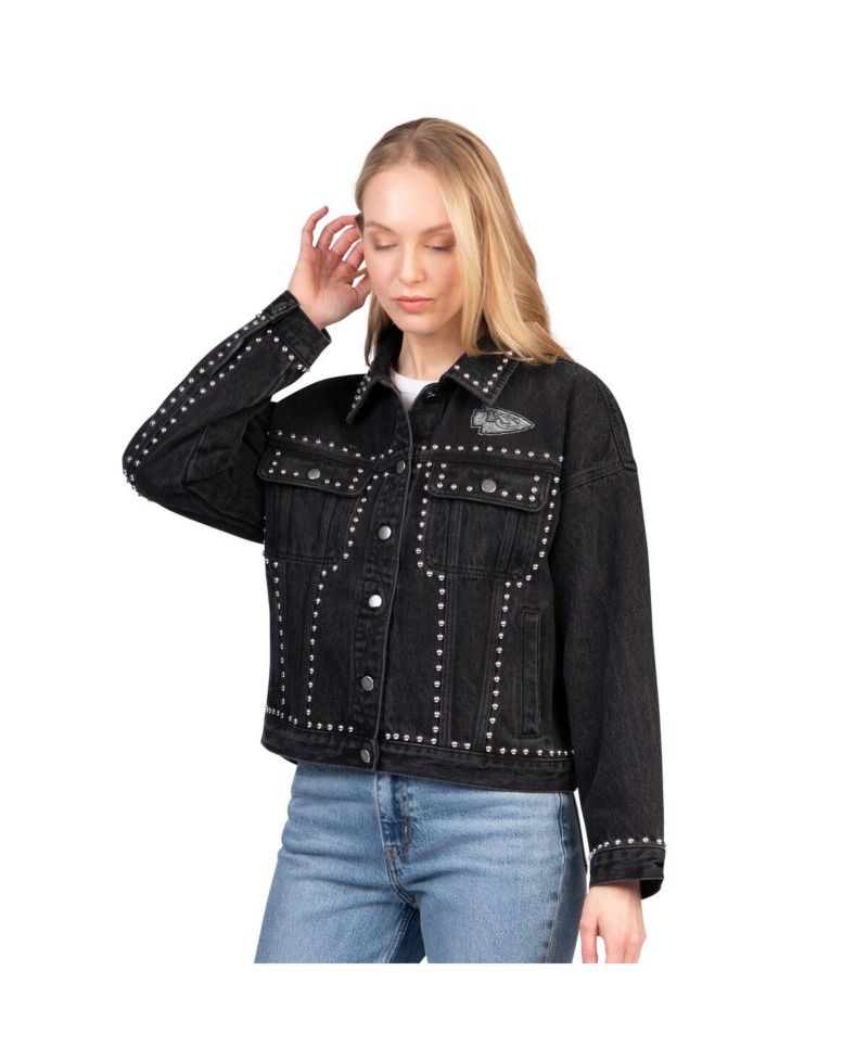 Women's Black Kansas City Chiefs Pit Stop Crew II Full-Button Denim Jacket