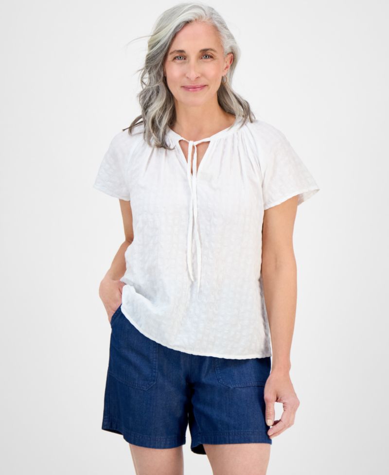 Petite Paisley Bloom Flutter-Sleeve Popover Top