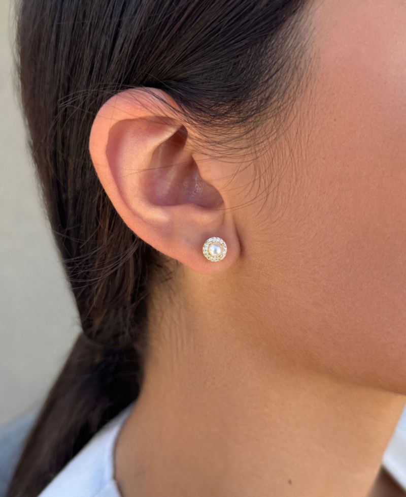 Gold Plated Cubic Zirconia Halo Stud Earrings