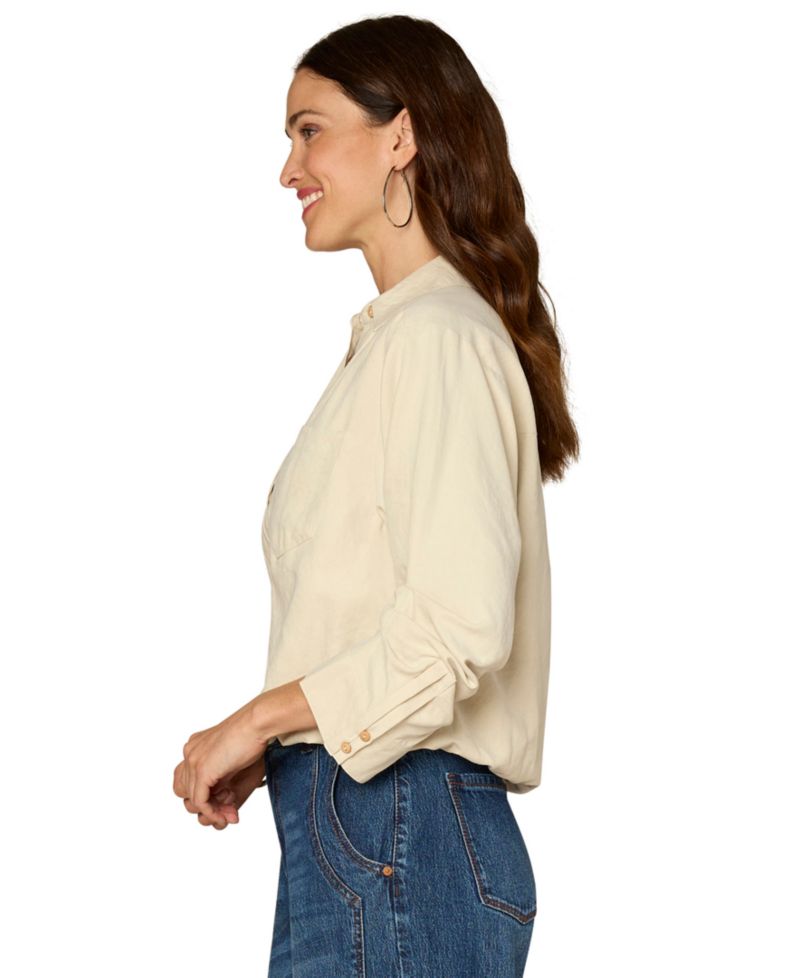 Petite Ruched-Sleeve Bubble-Hem Shirt